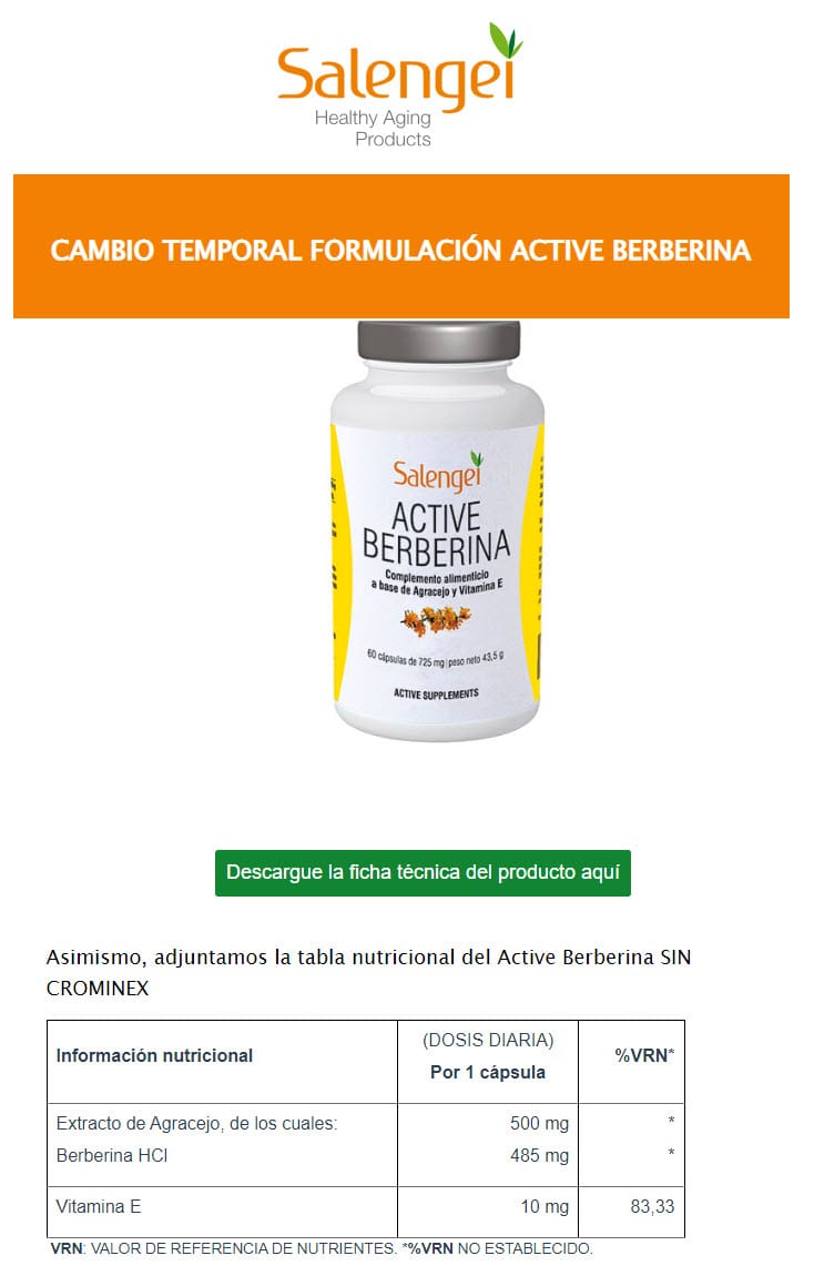 CAMBIO TEMPORAL FORMULACIÓN ACTIVE BERBERINA