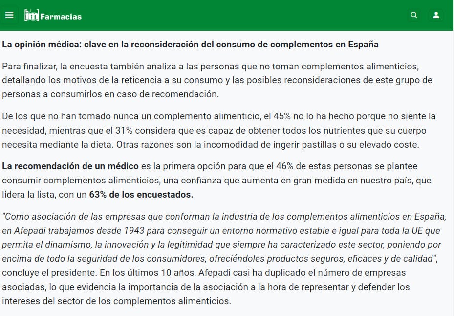 46 La opinión médica: clave en la reconsideración del consumo de complementos en España
