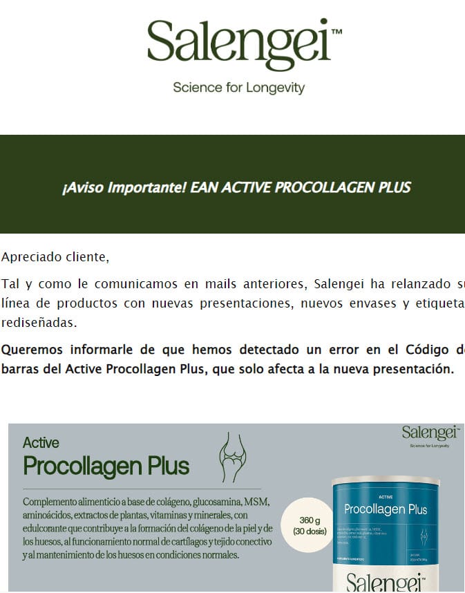 ¡Aviso Importante! EAN ACTIVE PROCOLLAGEN PLUS