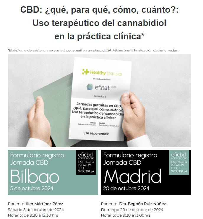 Healthy Institute te invita a las Jornadas gratuitas presenciales en CBD de Efinat Labs