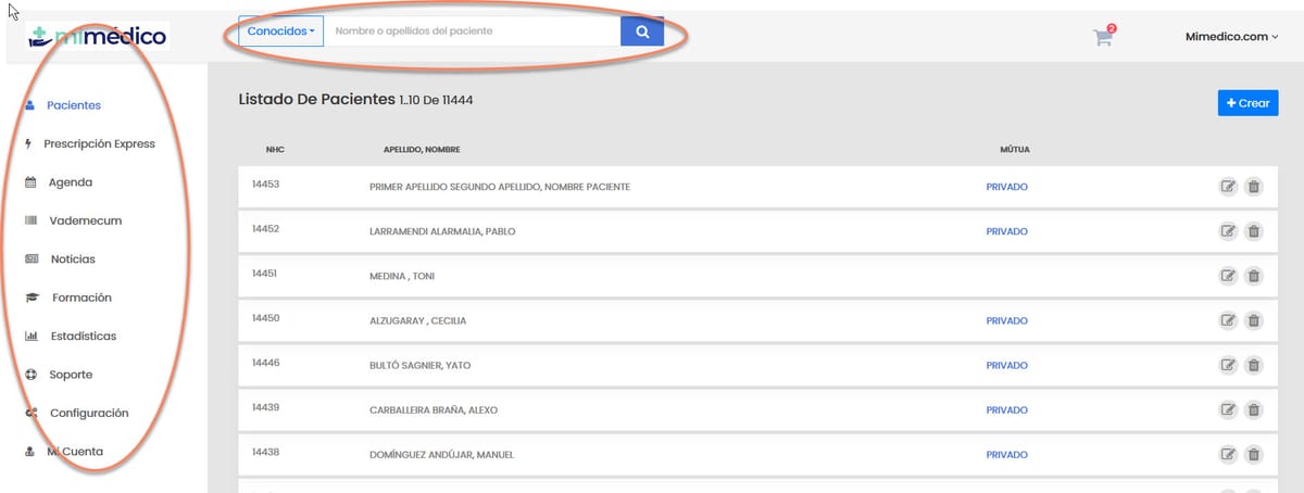 2 Menú y buscador pacientes