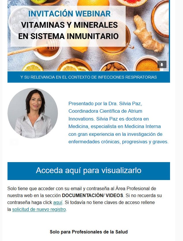 Invitación Webinar: Vitaminas y Minerales en Sist. inmune