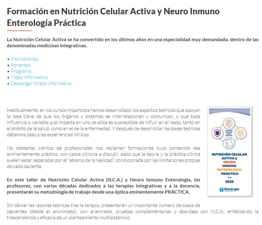 CURSO PRESENCIAL NEURO INMUNO ENTEROLOGÍA BARCELONA JUNIO 2023