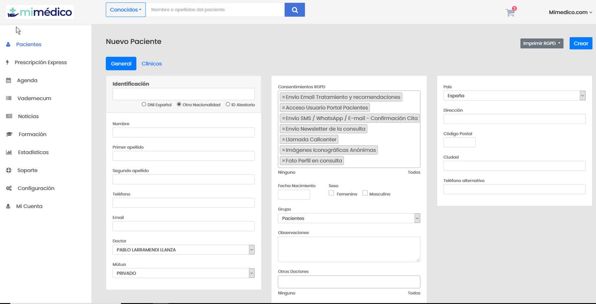 3 Creación Paciente
