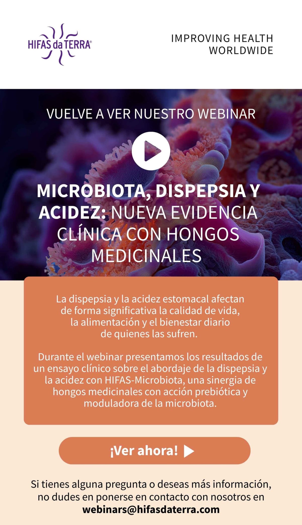 ¡Replay webinar! Ensayo clínico: Evaluación de los síntomas de acidez y dispepsia con HIFAS-Microbiota