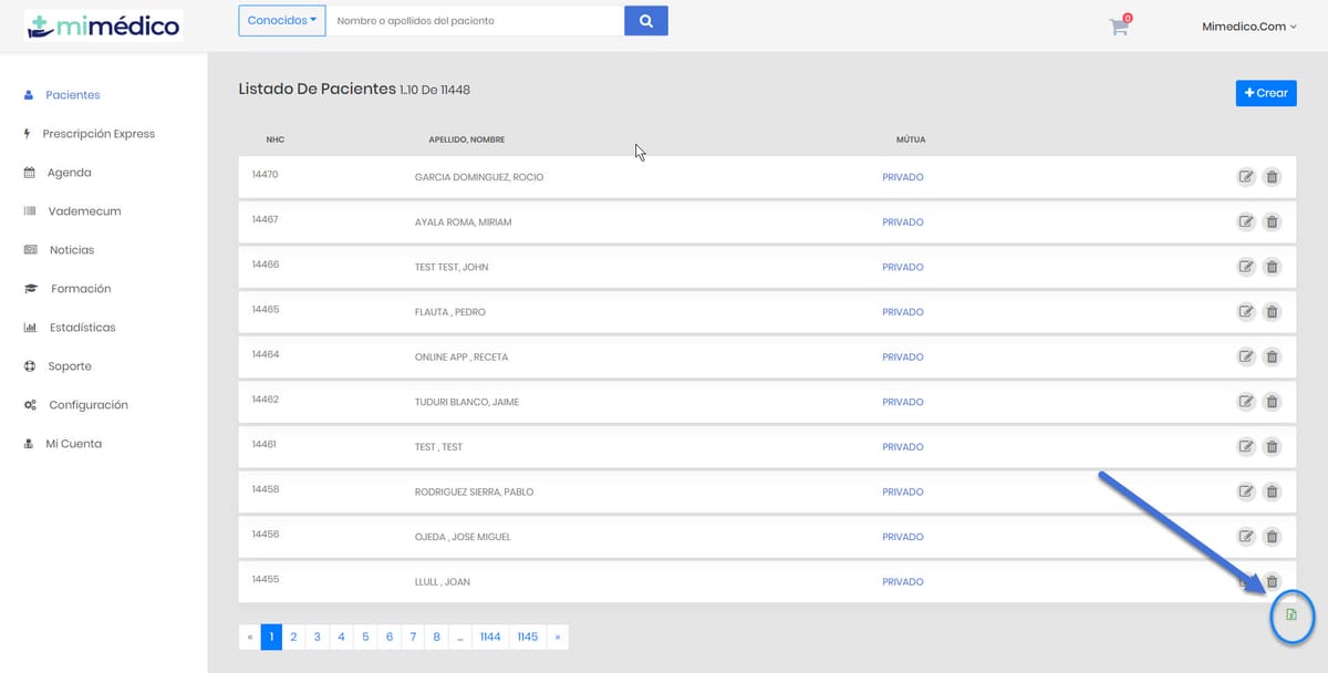 22 Exportación listado de pacientes