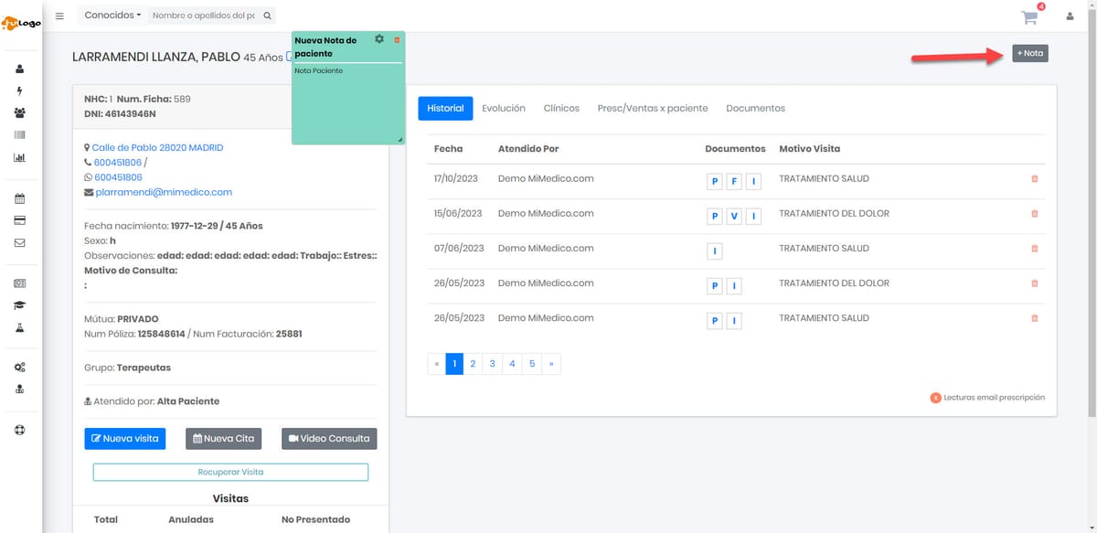 64 Nueva funcionalidad: Notas en Agenda y fichas de paciente