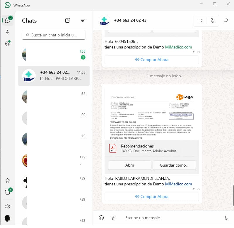 77 - Envío Prescripción por WhatsApp