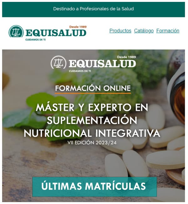 ¡Últimas matrículas! | Beca Equisalud / Máster en Suplementación Nutricional Integrativa