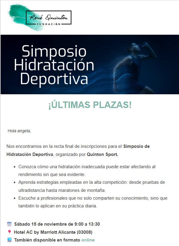 Últimas plazas disponibles para el Simposio de Hidratación Deportiva