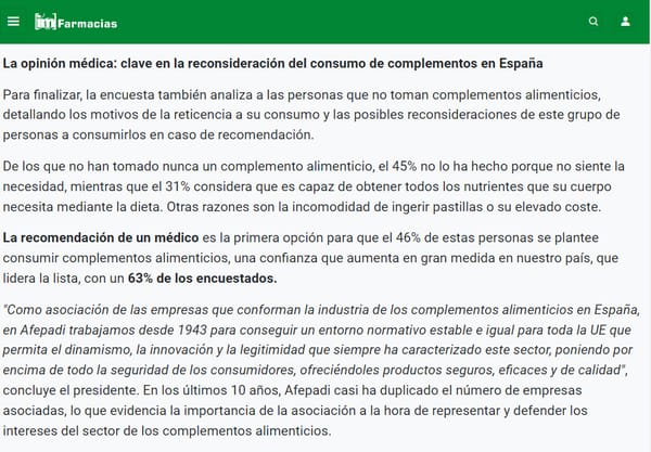46 La opinión médica: clave en la reconsideración del consumo de complementos en España