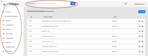 2 Menú y buscador pacientes