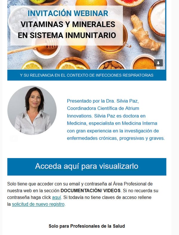 Invitación Webinar: Vitaminas y Minerales en Sist. inmune