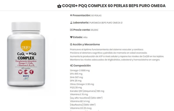 COQ10+ PQQ COMPLEX 60 PERLAS BEPS PURO OMEGA