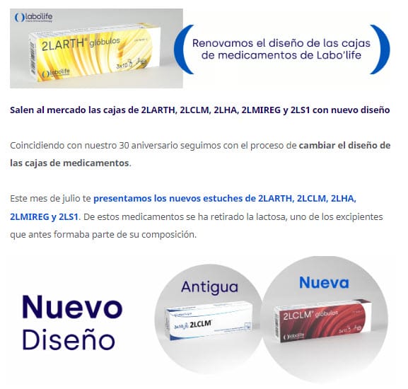 Nuevo diseño de las cajas de 2LARTH, 2LCLM, 2LHA, 2LMIREG y 2LS1 de Labo’life