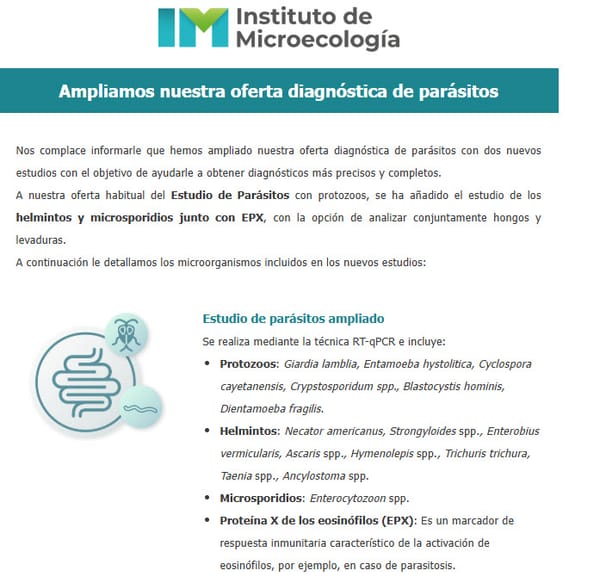 Ampliamos nuestra oferta diagnóstica de parásitos