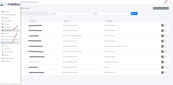 Facturar a paciente desde listado "Visitas Pendientes de facturar"