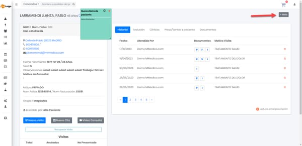 64 Nueva funcionalidad: Notas en Agenda y fichas de paciente