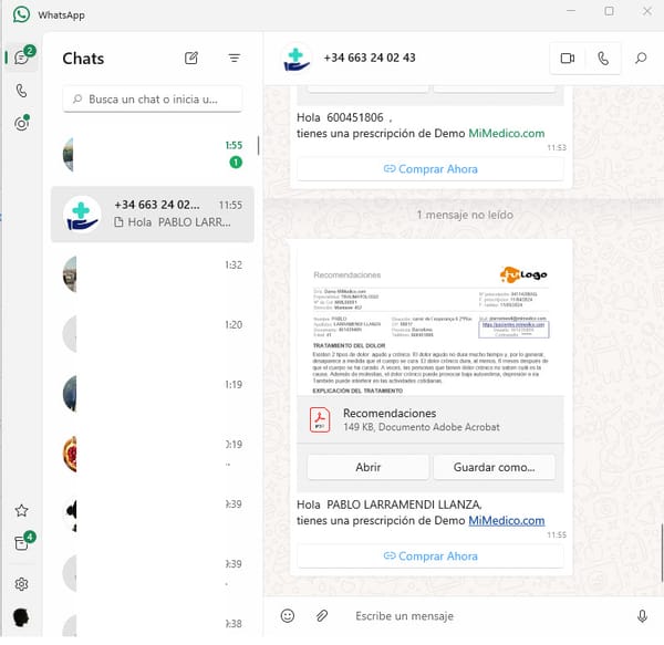 77 - Envío Prescripción por WhatsApp